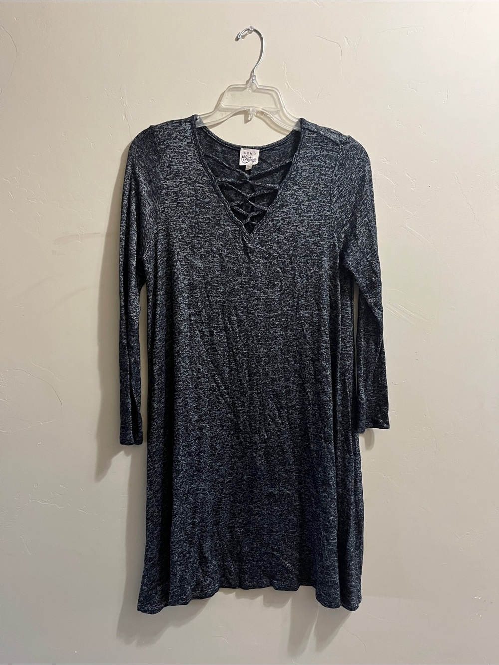 Como Vintage Black Heather Lace-Up Long Sleeve Dress